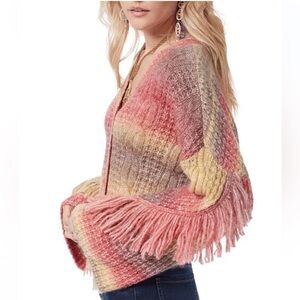 NWOT Sam Edelman Wool Sweater Fringe Bell Sleeve Cardigan Coastal Cowgirl size S